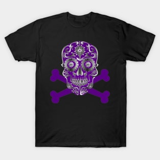 Purple Sugar Skull Day Of The Dead Skull And Crossbones T-Shirt